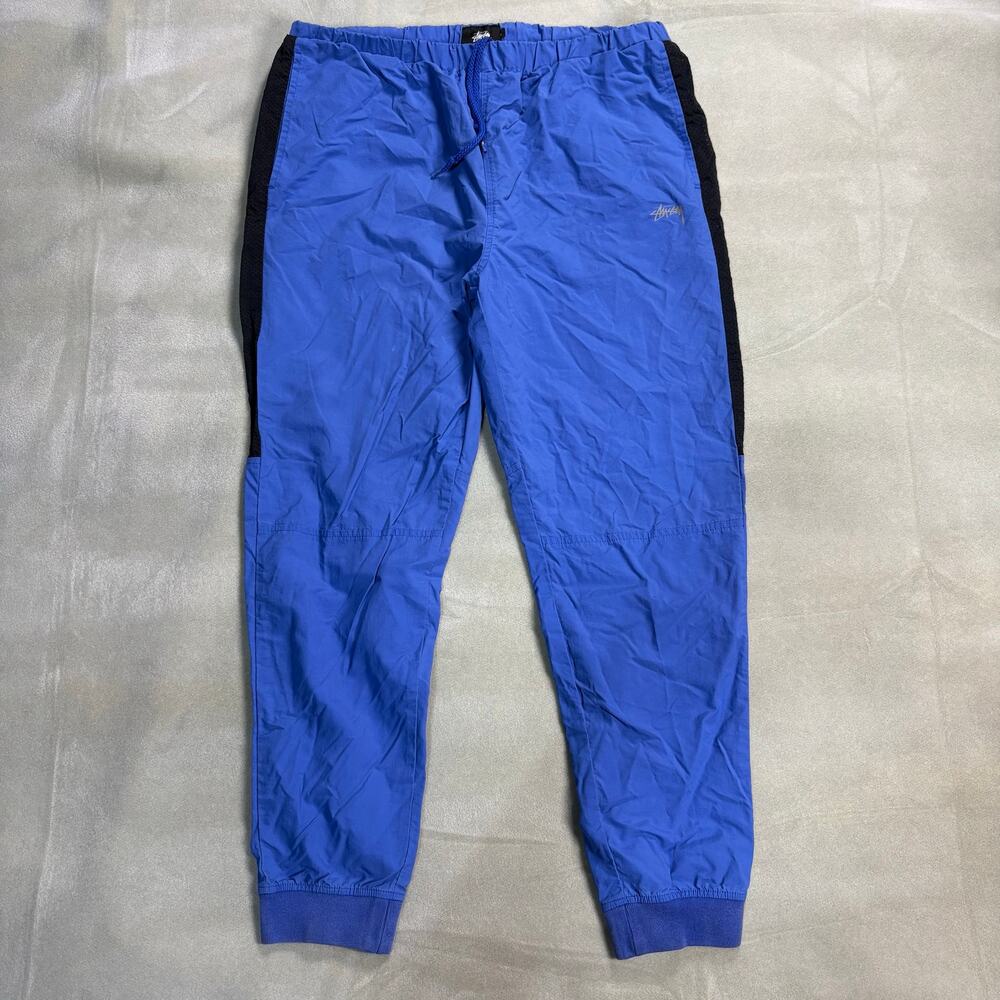 Stussy Track Pants Blue Black‎ Mesh Panel Jogger Streetwear Mens L